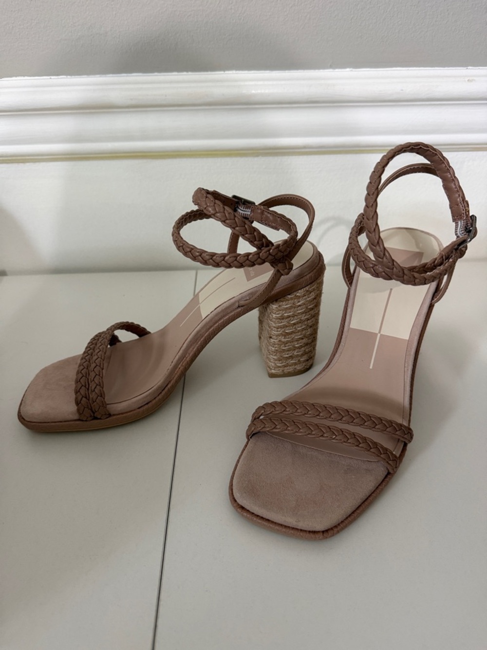 Dolce Vita Braided Ankle-Strap Block Heels in Brown